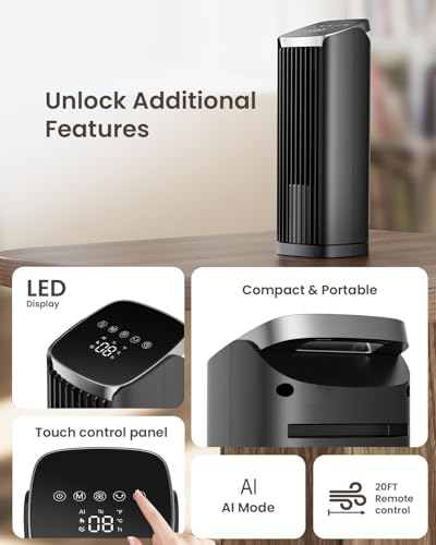 PNTCK Tower Fan for Bedroom, 13.2" Quiet Desk Fan with Remote, 4 Modes 4 Speeds Max 24ft/, 70° Oscillating Table Fan, 12Timer, Bladeless Portable Fan Room Fan for Home Room Office — view 6