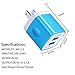 AILKIN USB Wall Charger, 3-Pack 2.1A Dual Port USB Plug Power Adapter Charging Cube Phone Charge Box Base Block Brick for iPhone 13 12 SE X XS XR iPad, Samsung Galaxy, LG, Charge Brick Plug-Blue