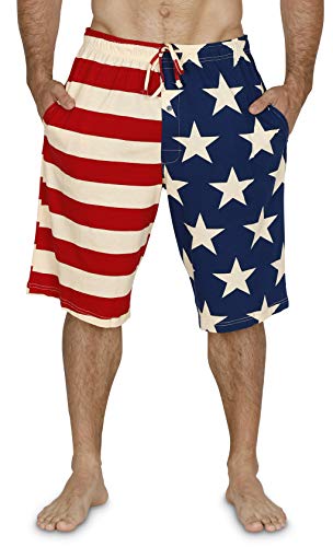 Men's Vintage USA Flag Pajama Lounge Pants or Shorts Stars and Stipes, Shorts, Small