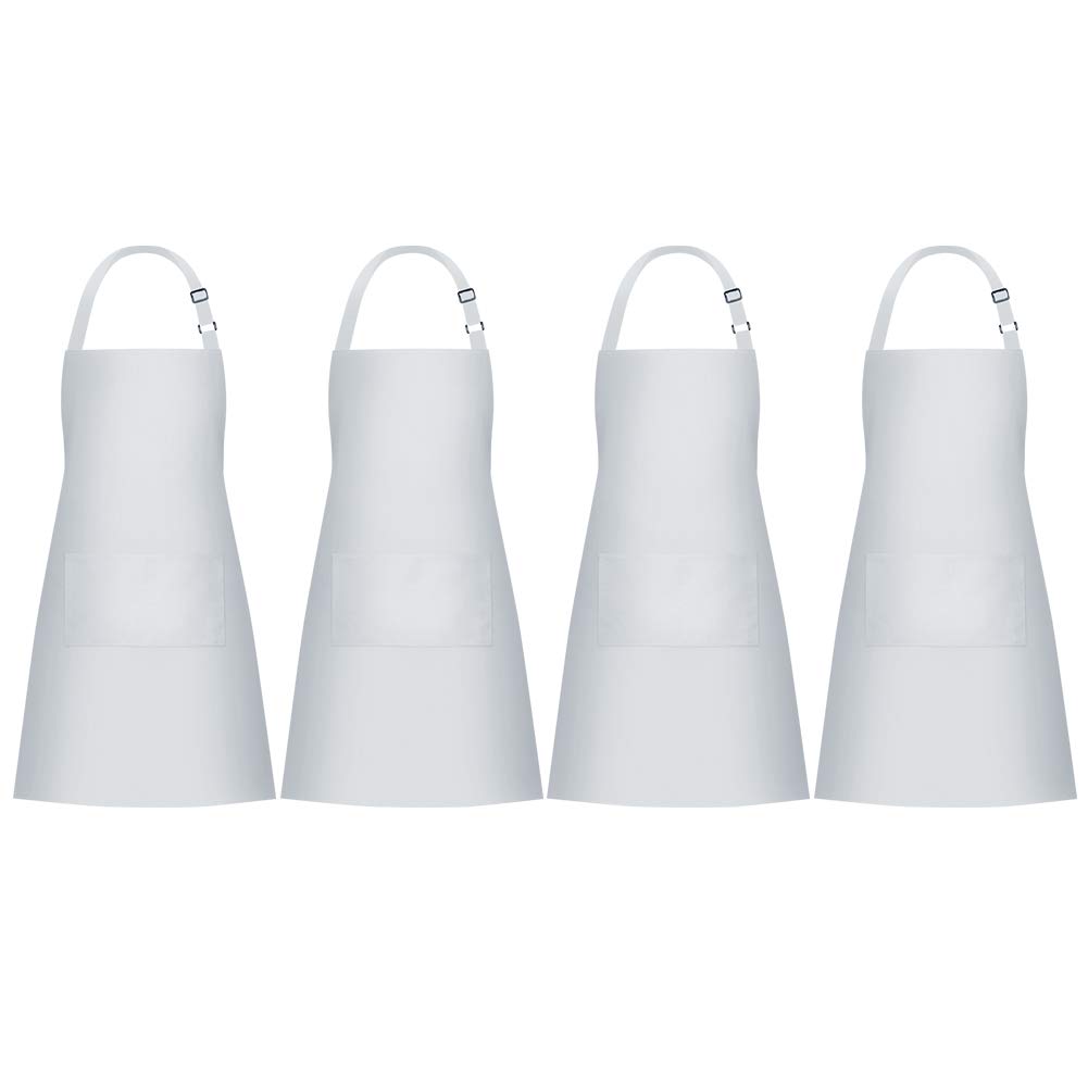 Jubatus Women's White 4 Pack Bib Aprons With 2 Pockets Cooking Chef Kitchen Apron For Men,