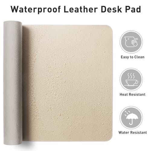 Image of Aothia Leather Desk Pad Protector, Mouse Pad, Office Mat, Non-Slip PU Leather Blotter, Laptop Pad, Waterproof Writing Pad for Office and Home (Beige, 36 inch x 17 inch)
