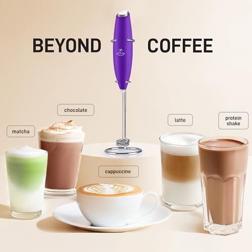 Image of Zulay Kitchen Powerful Milk Frother Wand With Duracell Batteries - Ultra Fast Handheld Drink Mixer - Electric Whisk Foam Maker for Coffee, Lattes, Cappuccino & Matcha - Double Whisk - Purple