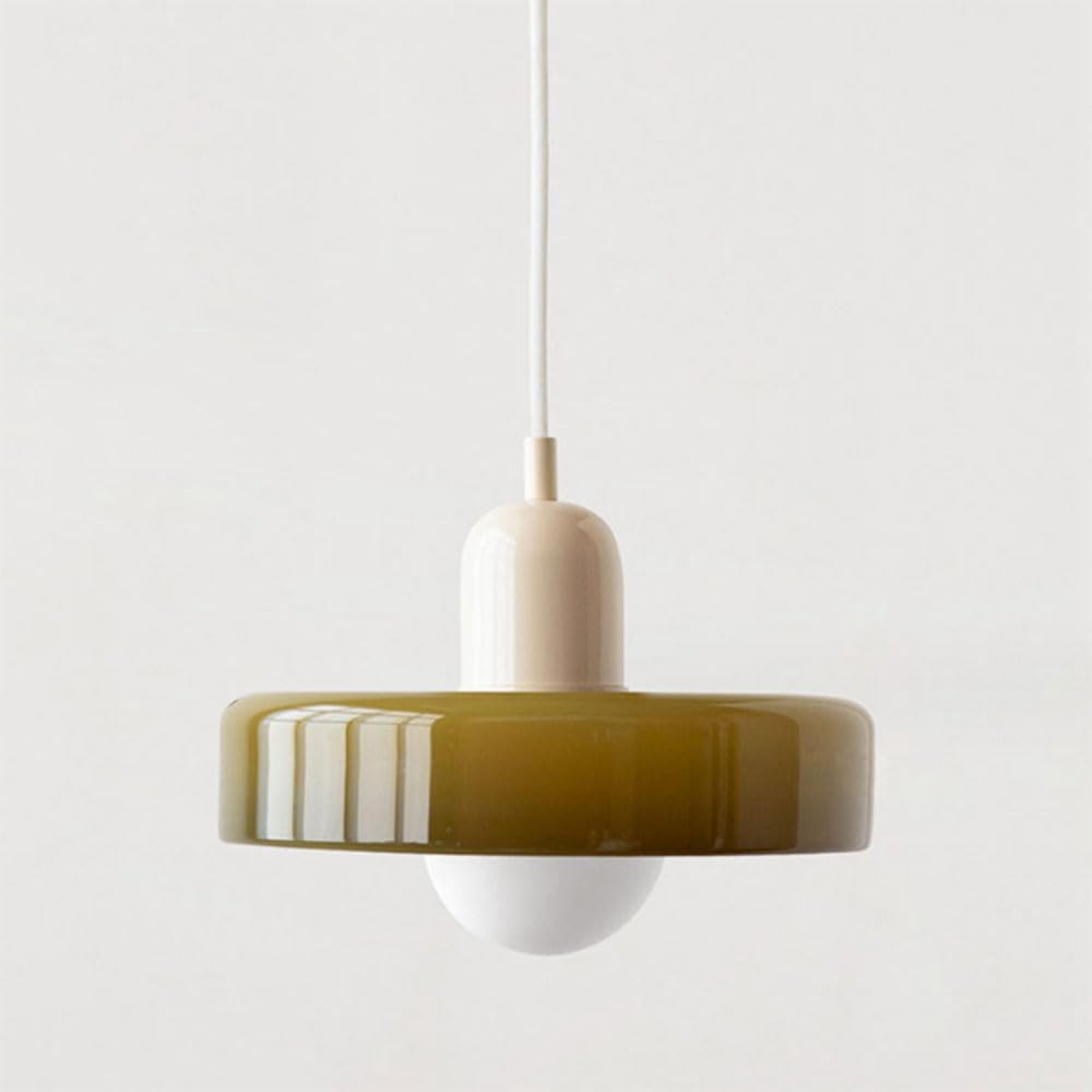 SYUFRE Mid Century Pendant Light, G Green, 25cm, Glass Shade, for Bedroom Living Room Kitchen Hallway