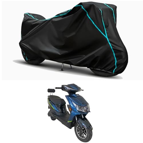 Image of Waterproof Bike Body Cover Compatible for | EeVe Ahava | Taffeta Fabric, Sky Piping Design, Bottom Elastic Fit | Dustproof, Sun UV & Rain Protection for All Weather.
