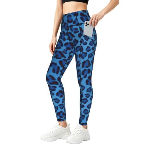 Pantalones de yoga de leopardo para mujer con bolsillos y malla elástica mallas de deporte