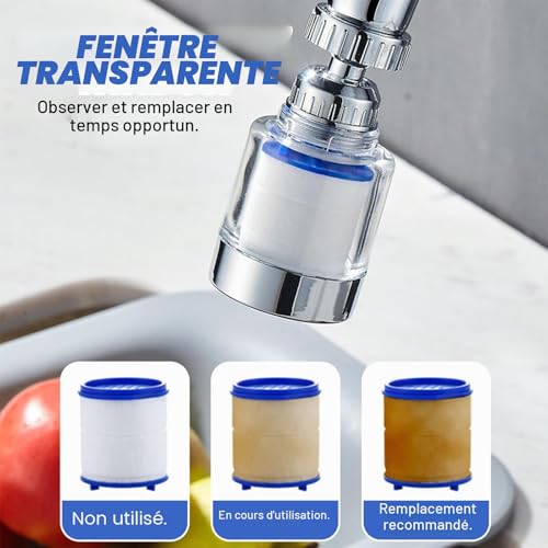 KASESSS Filtre eau Robinet Anti Calcaire Rotatif à 360° + 10 Éléments Filtrants en Coton PP pour Cuisine, Salle De Bain, L'Évier – vue 2