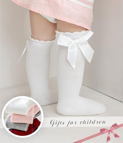 Image of CHUNG Toddler Baby Girls Knee Hight Stocking Cotton Socks 0-7Years Solid Color Bowknot Thin Spring Summer