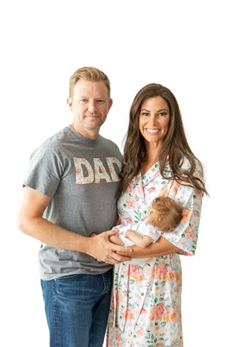 Image of Baby Be Mine Maternity Nursing Delivery Robe & Baby Girl Swaddle Blanket Set with Daddy T-Shirt (Large/X-Large Robe -2X Large Tshirt, Mila)