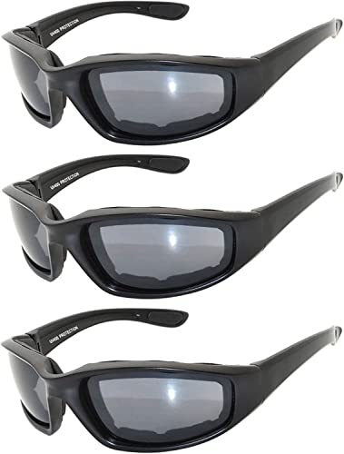 Image of OWL 3 Pack Motorcycle Riding Glasses, Padded Sport Sunglasses, Assorted Colors for Men and Women