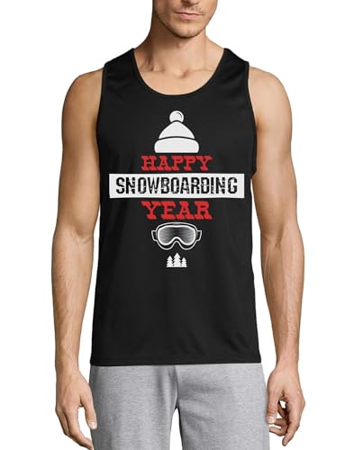 Débardeur en coton pour homme noir Minimalist Beanie Happy Snowboard Year