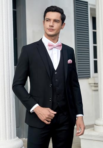 Image of HISDERN Bow Ties for Men Pretied Bow Tie Set Paisley Classic Bowties and Pocket Square Cufflinks Set for Wedding Party