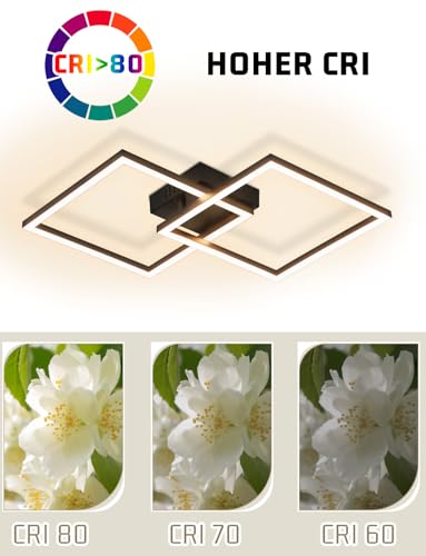 Homefire Deckenlampe LED Deckenleuchte Schlafzimmer - 24W Wohnzimmerlampe Warmweiß Küchenlampe Modern Esszimmerlampe Schwarz Eckig Deckenleuchten für Wohnzimmer Kinderzimmer