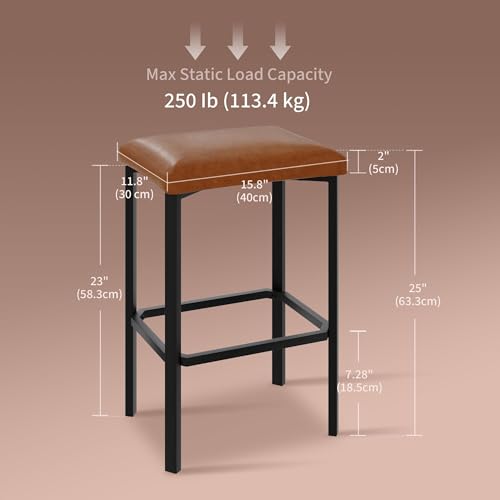 Butacos IDEALHOUSE de 24 pulgadas, set de 4 sillas para barra con tapizado en cuero PU y acolchado de 2 pulgadas, altura para mostrador, base metálica resistente, fácil ensamblaje, para isla de cocina o barra, color marrón miniatura 2