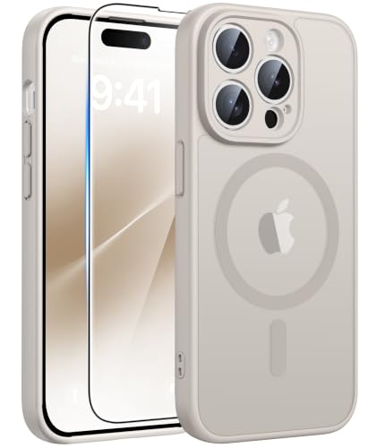 Image of FNTCASE for iPhone 14-Pro Case Stone: Translucent Compatible with MagSafe | With Screen Protector, Magnetic Camera Protection Slim Protective, 14FT Military Grade Drop Tested, Matte Shockproof Cover