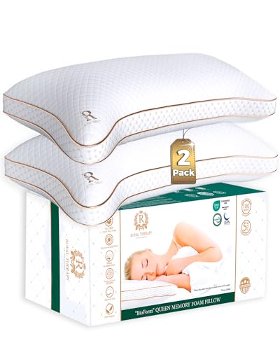 Image of Royal Therapy King 2-Pack Memory Foam Pillow, Adjustable Shredded Odor-Free Cut-Out Bed Pillow for Neck & Shoulder Pain Relief, Breathable Support for Back, Stomach, Side Sleepers, BioForm