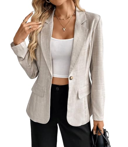INVACHI Women's Blazer Casual Summer Office Work Suita Jacket Singe Button Notch Lapel Blazer with Pockets