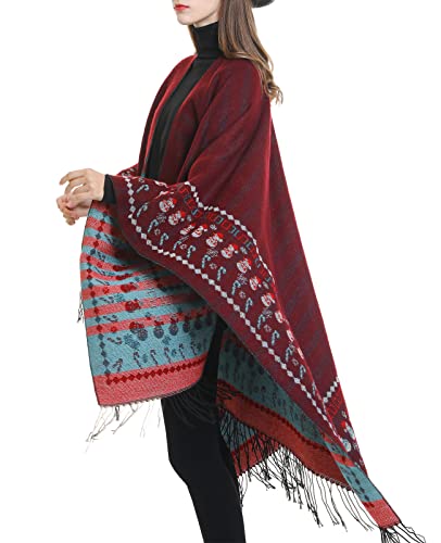 Danfiki Poncho Damen Winter Warm Elegant Poncho Decke Kaschmir Cardigan Cape Strick Poncho Mantel Winter Poncho Schal Frauen Geschenk für Geburtstag Weihnachten Cover