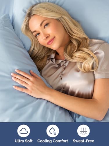 Image of Extra Deep King Sheet Set - 6 Piece Breathable & Cooling Sheets - Sky Blue | Hotel Luxury Bed Sheets Set, Easy & Secure Fit, Ultra-Soft, Wrinkle & Fade Free, Comfy Sheets Set with Extra Deep Pockets