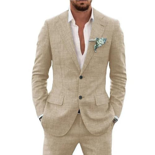 Men's Linen Suit 2 Piece Notch Lapel Single Breasted Wedding Tuxedo for Beach Formal Casual Occasions2