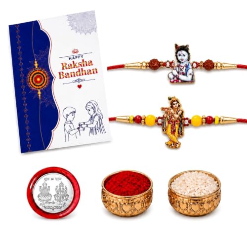 Image of Oblivion Rakhi For Brother - Elegant Stylish God Designer Rakhi with Beads and Silver Colour Pooja Coin, Tilak Set & Greeting Card - Traditional Raksha Bandhan Combo for Bhai