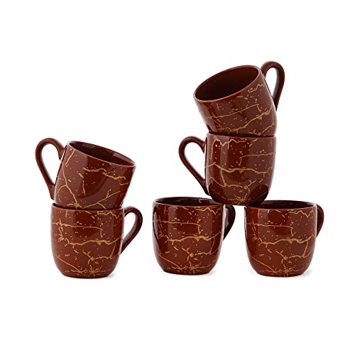 Image of DATA Manu Mugs with Metallic Design, Pack of 6 | Coffee Mugs (Brown)
