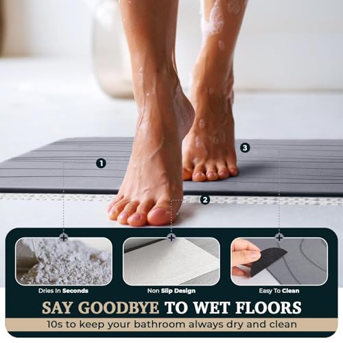 Alfombrilla de baño de piedra absorbente para salir de la ducha con pies secos 6