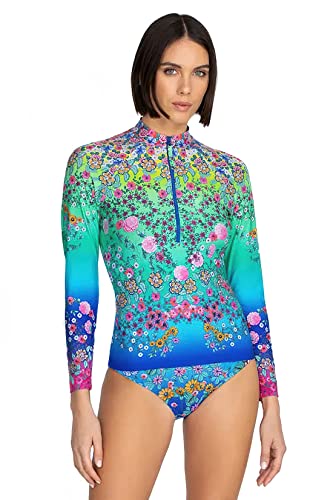 JOHNNY was Swimwear SURF SHIRT Comfort Long Sleeve Floral Blue Multi Top New XXL