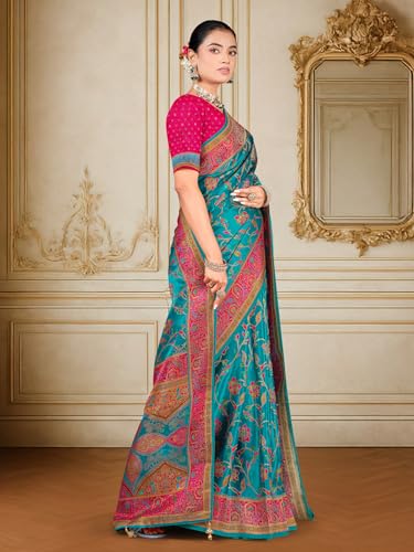 Image of Glory Sarees Women's Luxurious Dola Pure Silk Original Saree Position Print Work Madhubani Inspired Motifs Banarasi Kanjivaram Style Saree With Blouse Piece (Elegant101 Parent)