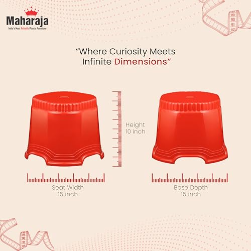 Image of MAHARAJA Neo Plastic Sitting Stool for Indoor Or Outdoor | Kitchen & Living Room (Red, Pack of 2 (10 inch))