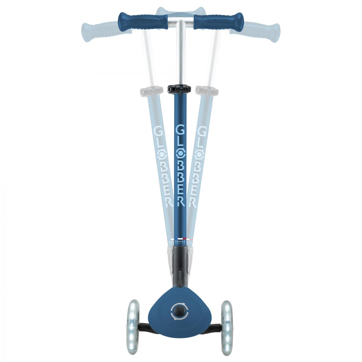 Globber - Primo Foldable Plus Lights - Monopattino a 3 ruote per bambini dai 3 ai 9 anni, blu scuro