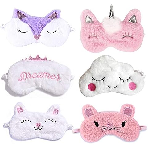 Gobesty 3D Fluffy Animal Eye Mask, 6 PCS Cute Sleeping Cover Soft Fluffy Plush Sleep Mask for Sleeping Travel Breathable Eyeshade Cartoon Sleeping Mask Kids Adult Women Cover