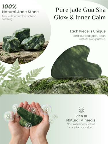 Image of Rena Chris Gua Sha Facial Tools, Xiuyan Jade Guasha Tool for Acupuncture, Manual Massage Tool for Jawline Sculpting and Puffiness Reducing, Gua Sha Facial Massage Tool, Skin-Care Gift (Dark Green)