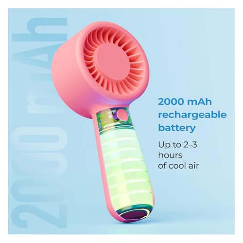 Image of Lifelong Hand Fan | Portable Rechargeable Fan with 2000mAh Battery, 5 Speed Settings, Type-C Charging, Powerful Cooling, Start with Long Press, Non-Slip Base, Hanging Hook, Travel Friendly Design