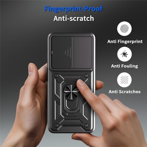 Image of Casodon Shockproof Back Case Cover for Oppo K13X 5G, Shockproof Oppo K13X Back Cover, Ring Case with Kickstand and Camera Protection Shutter - Black