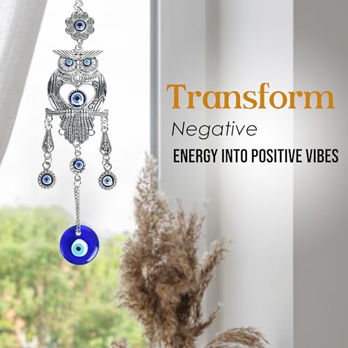 Image of ZAICUS Metal Blue Evil Eye Owl Wall Hanging Protection, Good Luck, and Positive Energy Decor for Home & Office, Spiritual Guardian Symbol for Safety & Harmony, Ideal Gift for Loved Ones