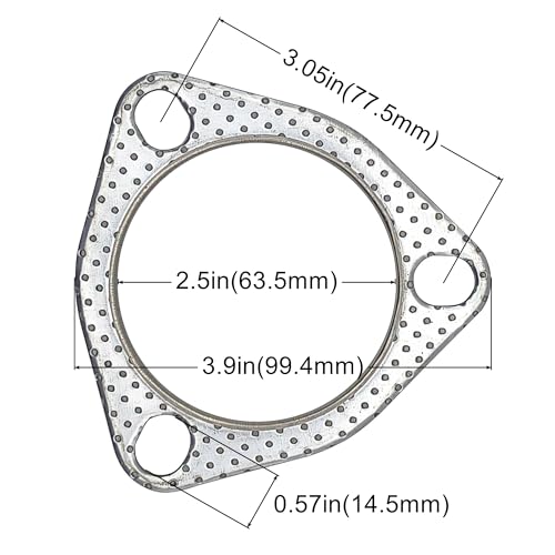 Image of 2.5 Inch Exhaust Gasket 3-Bolt 63.5mm Flange High Temperature Graphite w /Fire Ring Replacement 2 Pcs