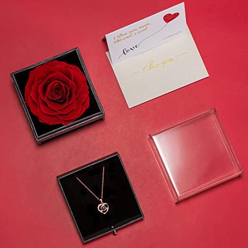 Yamonic Mothers Day Rose Gifts for Mum,Preserved Real Rose with I Love You Necklace 100 Languages,Mum Gifts from Daughter, Eternal Rose for Mother's Day Wedding Anniversary Birthday Gift for Her,Red