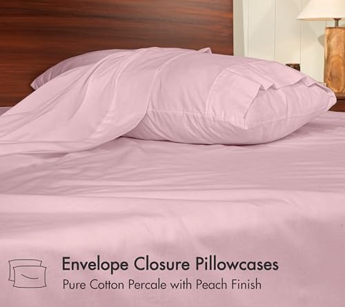 Image of RUVANTI 100% Cotton Percale Sheets California King - Crisp Cooling Summer Bed Sheets for Hot Sleepers, Deep Pocket 12 inch, Soft Peach Finish, Breathable & Durable Hotel-Style 4 Piece Set, Dusty Rose