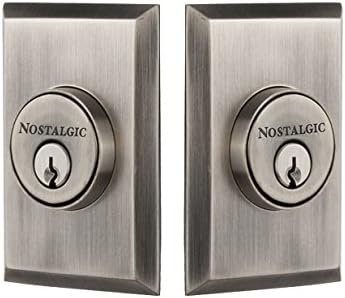 Nostalgic Warehouse 733284 New York Plate Double Cylinder Deadbolt New York Door Knob, Antique Pewter