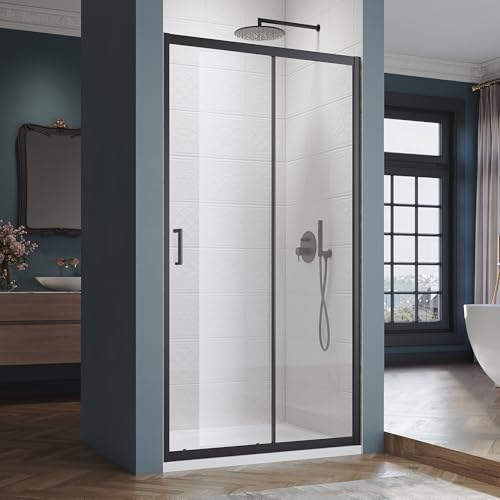 SIRHONA Cabine de douche Coulissante 120 x 185 cm Paroi de douche Transparent coulissante verre sécurit 5mm, Facile à nettoyer, Noir mat