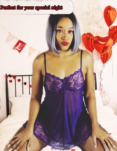 Image of SSoShHub Lace Babydoll Lingerie Sexy Mini Chemise Mesh Wedding Nightie Bridal Nightdress with Bikini
