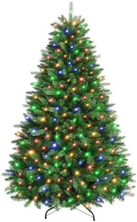 SHareconn 180 cm Arbol de Navidad Artificial con Luces Led, con 1322 PE y PVC Puntas de Rama, con 350 Luces Blancas Cálidas & Multicolores y 12 Modos de luz, Soporte de Metal Plegable, Montaje Rápido