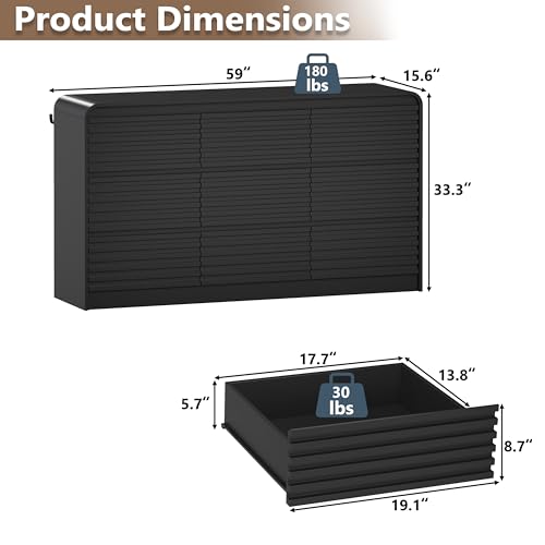 Image of 9 Drawer Dresser for Bedroom,59 inch Wide Fluted Dresser with Curved Edge and Ergonomic Handleless, Large Wooden Clothes Storage Organizer, Modern Chest of Drawers for Closet, Living Room,Black