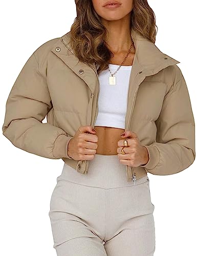 Gihuo Damen Cropped-Pufferjacke, gepolstert, langärmelig, Bubble-...