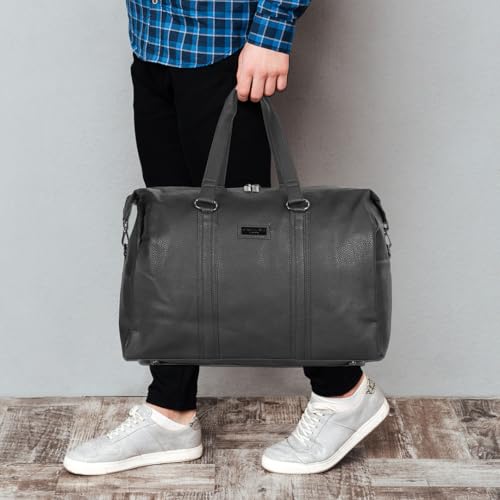 Image of Kenneth Cole 30L PU Duffle Bag for Travel & Gym | Spacious Unisex Handbag with Metal Hardware for Men & Women | Ideal for Weekend Trips & Workouts | Black