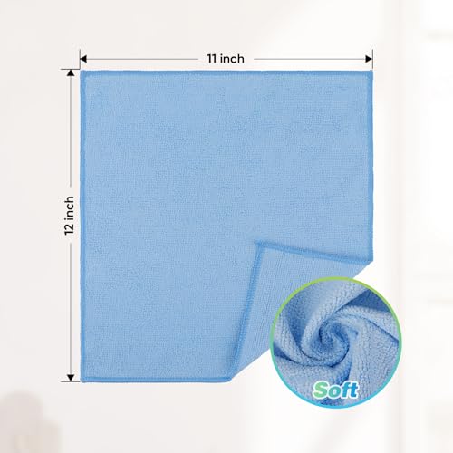 Image of HOMEXCEL Blue Microfiber Cleaning Cloth, 24 Pack Absorbent Cleaning Rags, Lint-Free, Streak-Free Cleaning Towels for Car Kitchen House, 12 inchX11 inch