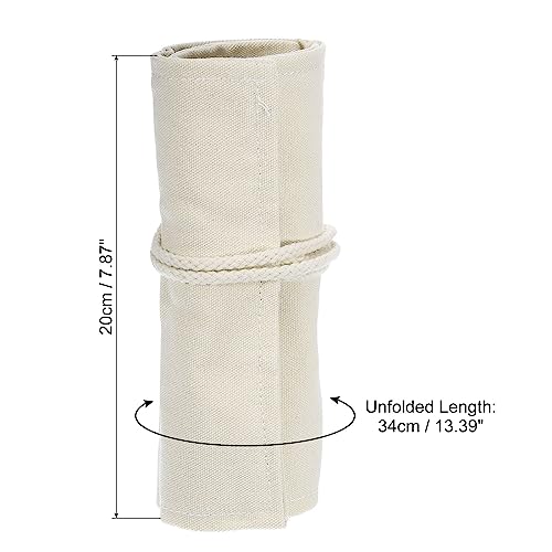 Image of PATIKIL Handmade 24 Slots Roll Up Pencil Case, Canvas Pencil Wrap Pouch Pen Holder Organizer for Artist Drawing Coloring Sketching, White