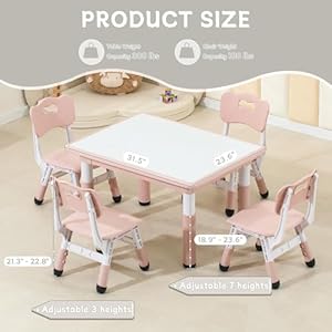 Kids Table and Chairs Height Adjustable Toddler Table and Chair Set with 315Lx236W Graffiti Desktop Table Chair for Ages 3 8 Childrens Table and Chair Set for Daycare with 4 Chairs Pink