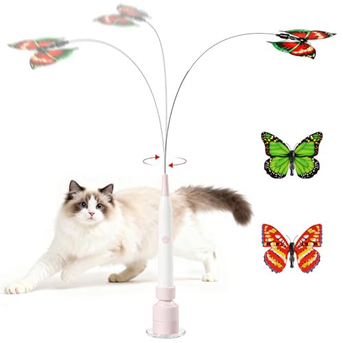 Elektrisches Schmetterlings Spielzeug, Katzenspielzeug Selbstbeschäftigung, Interaktives Katzenspielzeug Elektrisch, Katzenspielzeug mit Saugnap...