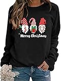 WIEIYM Sweatshirt Weihnachts Langarmshirt Druck Rundhals Pullover Partytop Herbst Winter Langarm BluseTops Stretchy Leichte Sweatshirts Basic Bequem Oberteil,F-Black,M